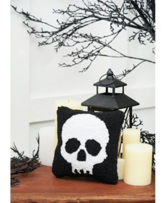 Skull Skeleton Hooked Small 8" Accent Pillow Halloween Decor