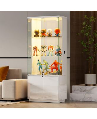 71" LED Glass Wine Cabinet with Lockable Doors