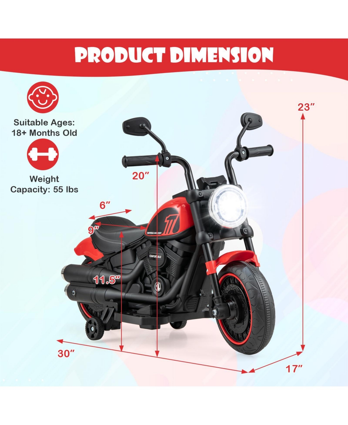 Mecale Kids Electric Motorcycle with Training Wheels and Led Headlights