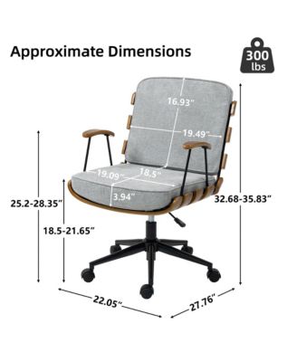 35.83"H Modern 360 Swivel Office Chair, Solid Wood Task Chair with Adjustable Height and Bent Wood