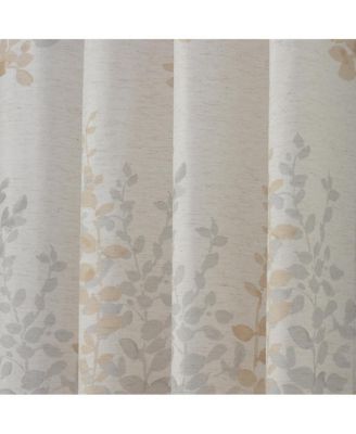 Lana Light Filtering Grommet Curtain Panel Two Tone Leaf Branches Bouquet Faux Linen Fabric Designed 50" x 84" Ivory