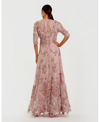 Women's 3/4 Sleeves High Neck Embellished Lace Gown