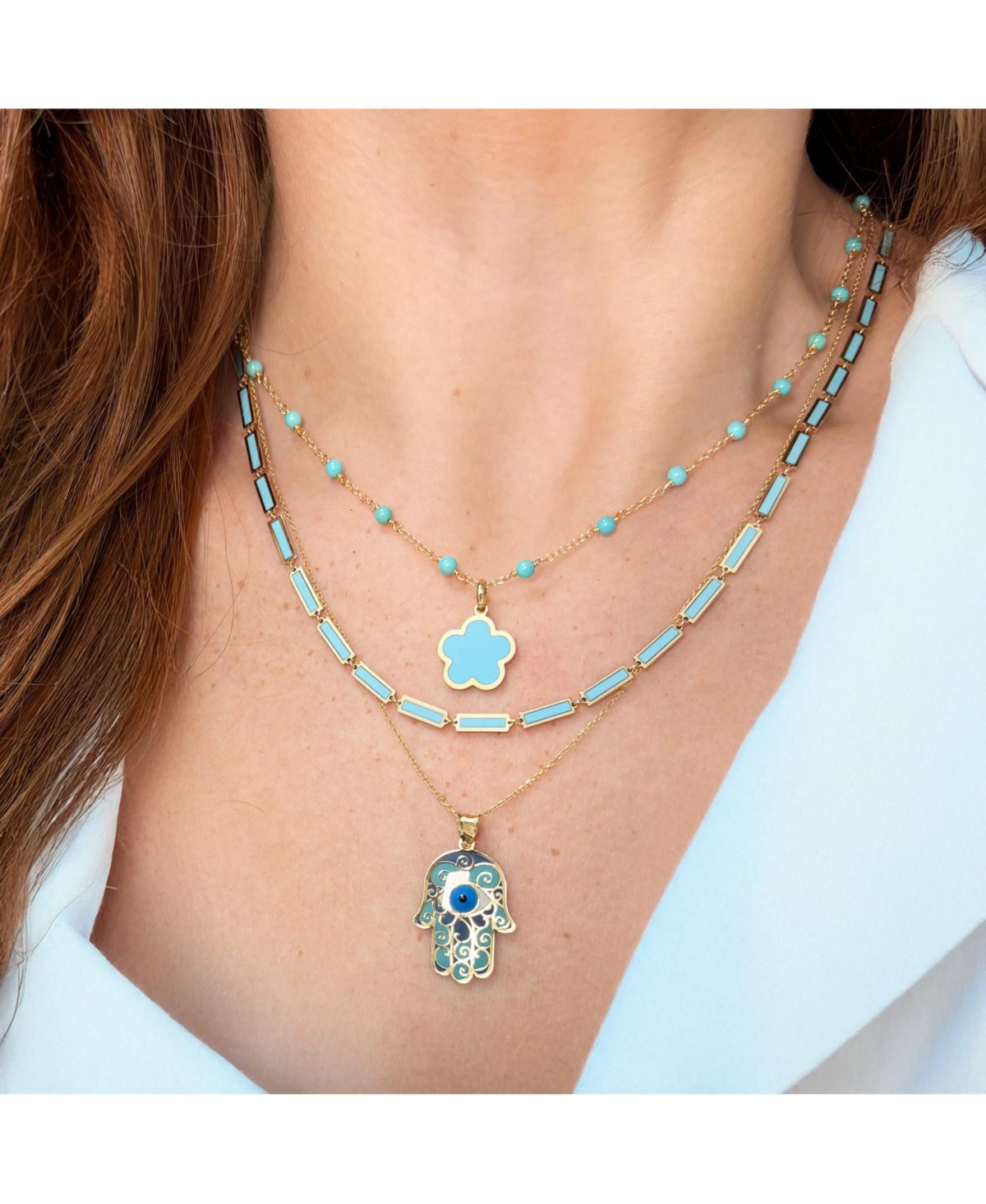 The Lovery Blue Enamel Hamsa Charm 14K Gold