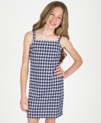 Girls' 7-16 Varsity Cardigan with Gingham Dress, 2-Piece Set