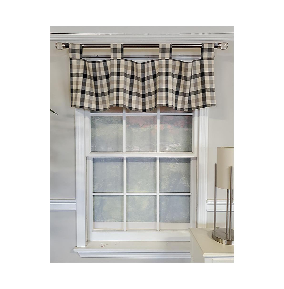 Rlf Home Bison Check Tab 4" Tabs Tab Top Lining Luxurious and Elegant Window Treatment Valance 50" x 15" Black