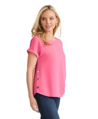 Petite Short-Sleeve Button Detail Top