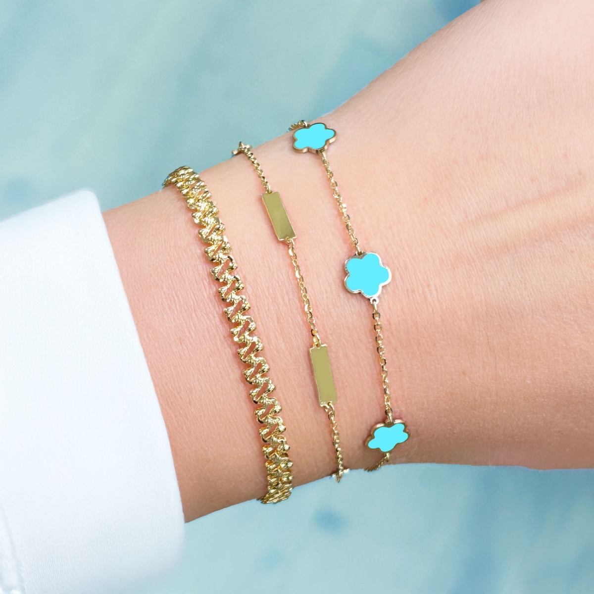 The Lovery Turquoise Flower Bracelet 14K Gold