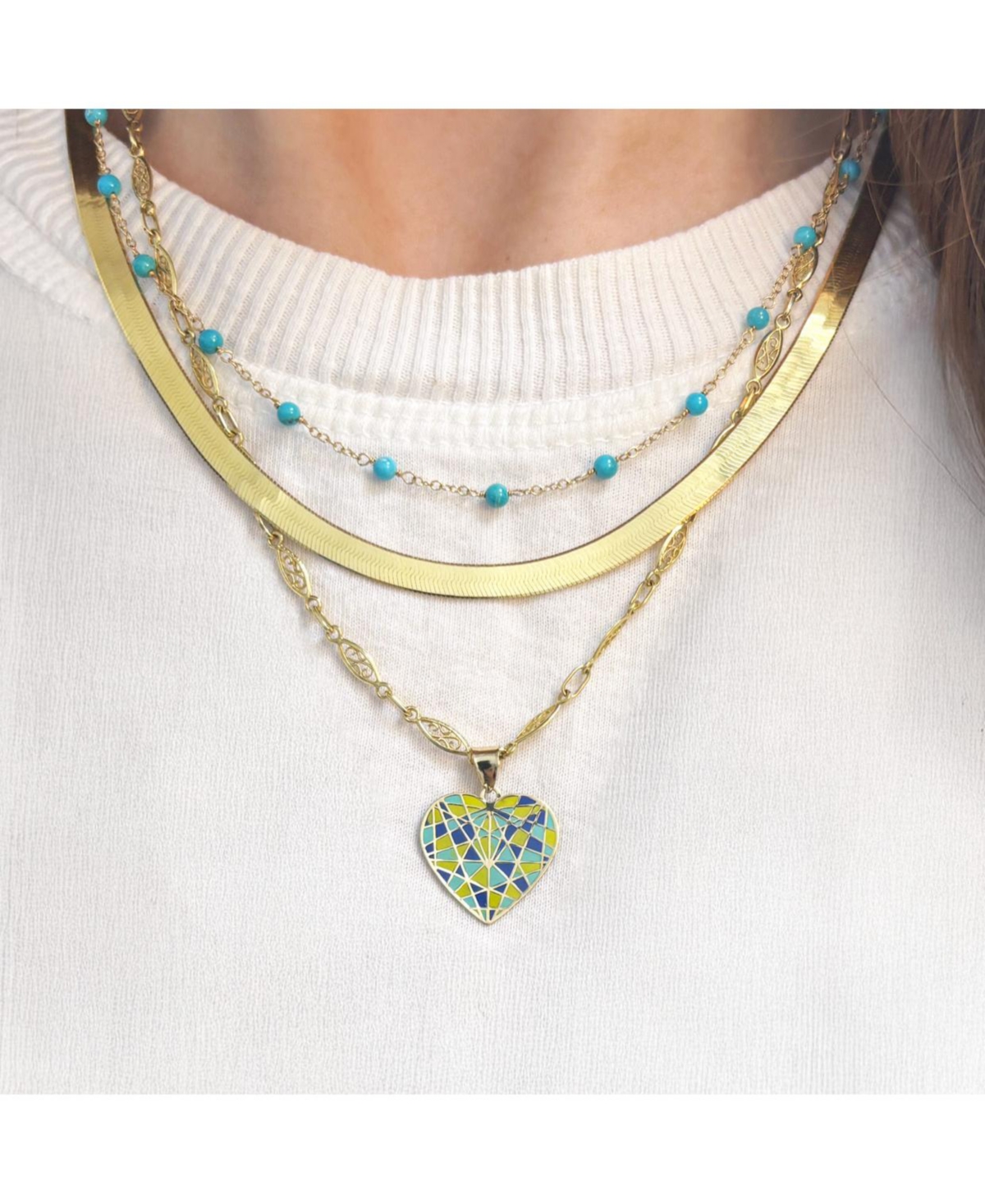 The Lovery Geometric Enamel Heart Charm 14K Gold