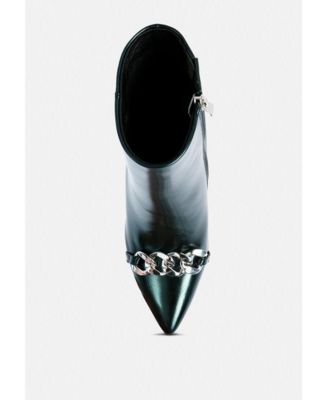 Womens Firefly Metallic Chain Embellished Stiletto Ankle Boots
