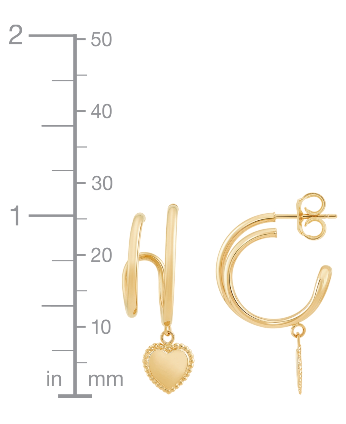 Macy's Double Hoop Heart Earrings in 14K Yellow Gold