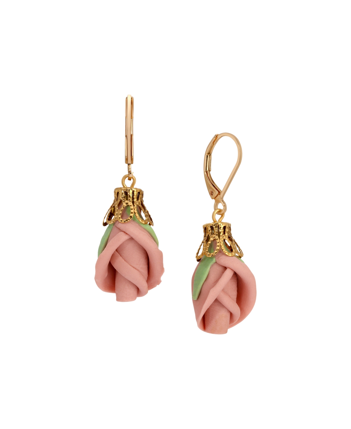2028 Pink Porcelain Rose Bud Earrings In Pink