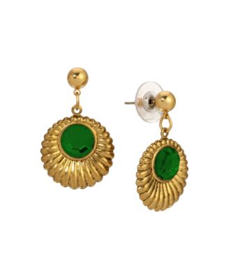 Gold Tone Crystal Drop Round Earrings
