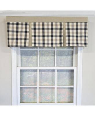 100% Cotton Bison Check Pleated  Unlined Windows Rod Pocket Valance 50" x 17"  Black