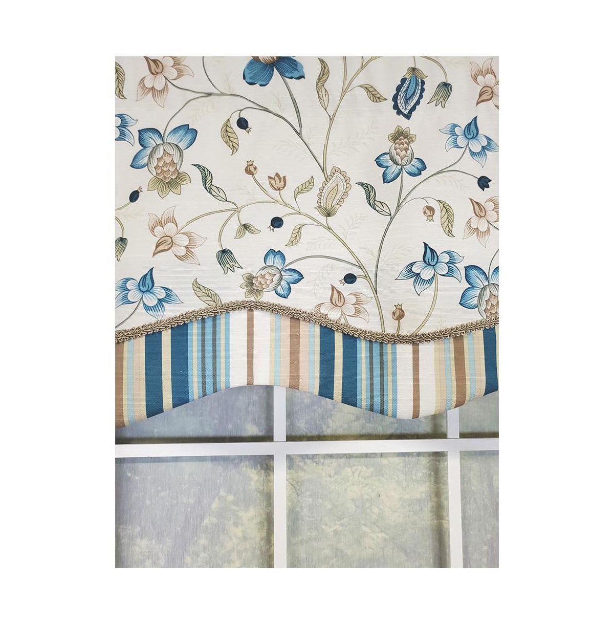 Rlf Home Sandra Glory Window Treatment 100% Cotton Stripe with Gimp Trim Luxurious Lining Valance 50"x15", Blue