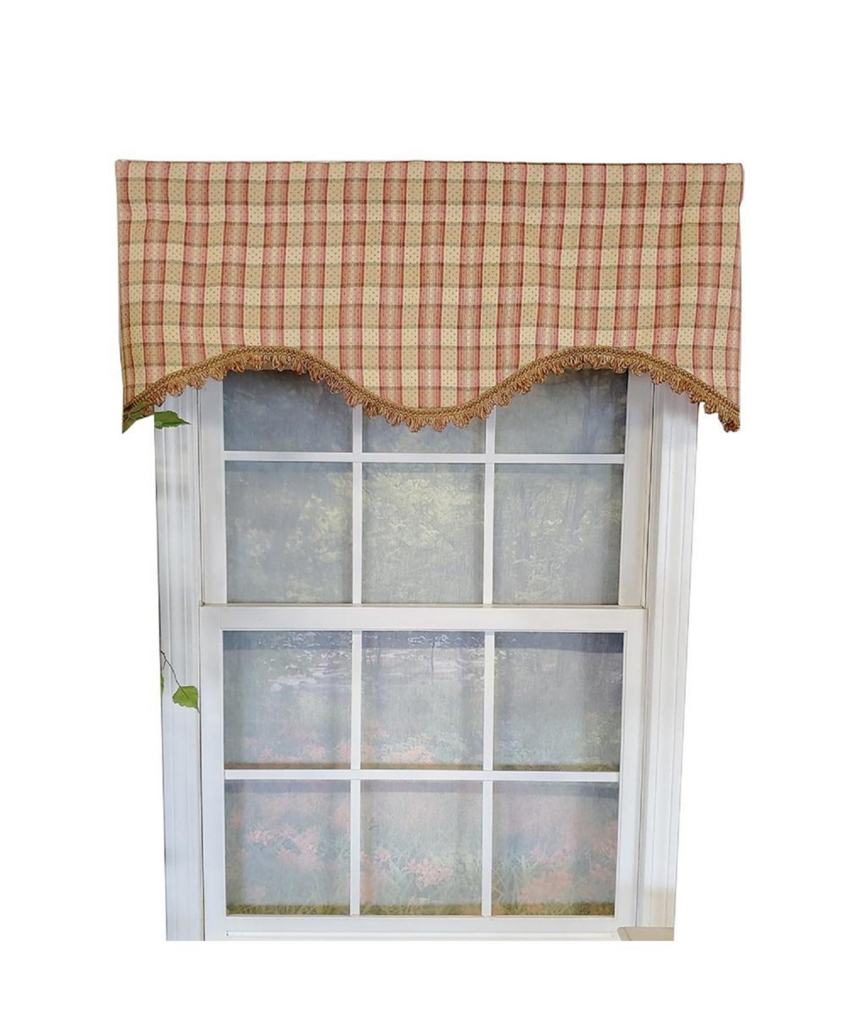 Rlf Home Dotted Squares Cornice 3" Rod Pocket Lining Luxurious and Elegant Window Treatment Valance 50" x 17" Peach