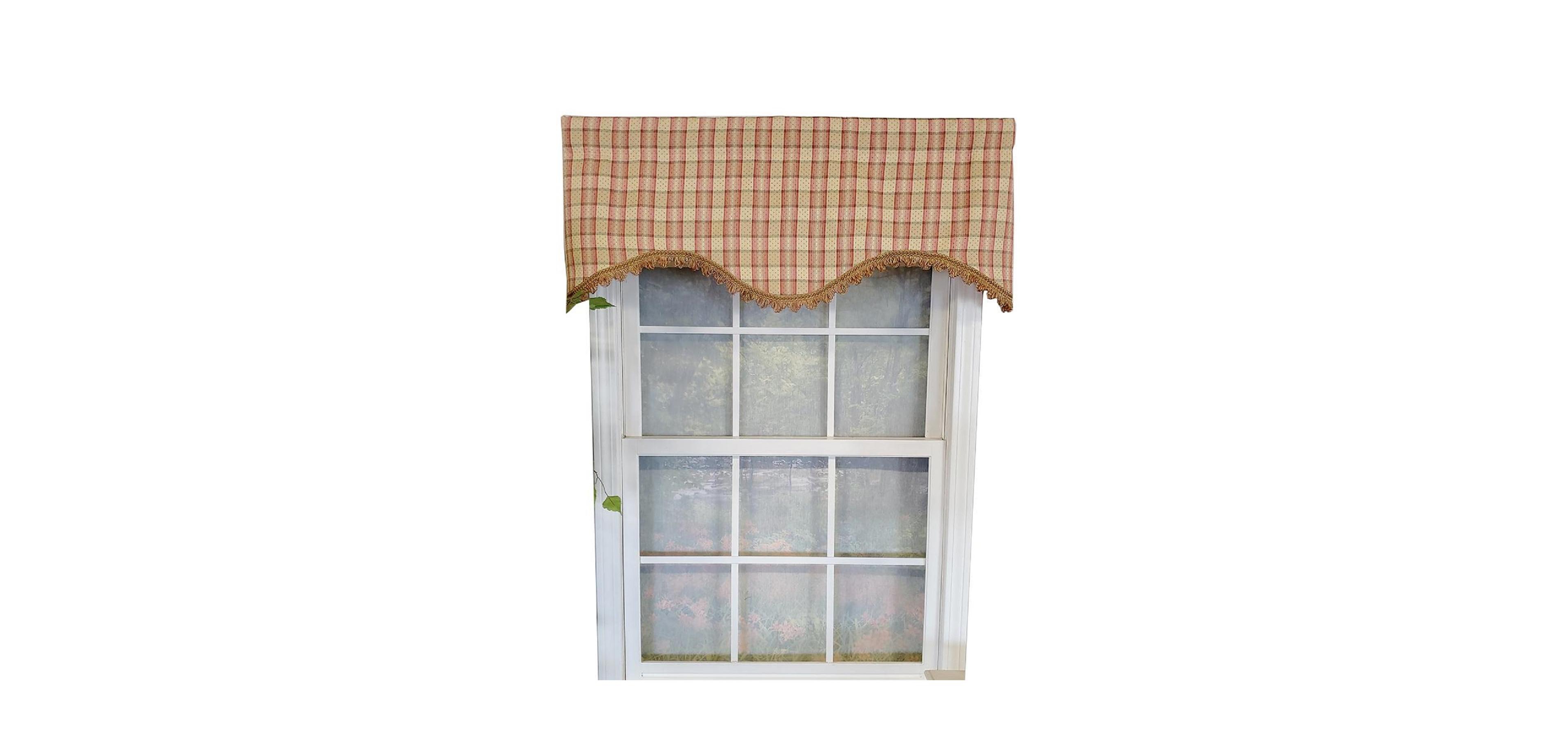Rlf Home Dotted Squares Cornice 3" Rod Pocket Lining Luxurious and Elegant Window Treatment Valance 50" x 17" Peach