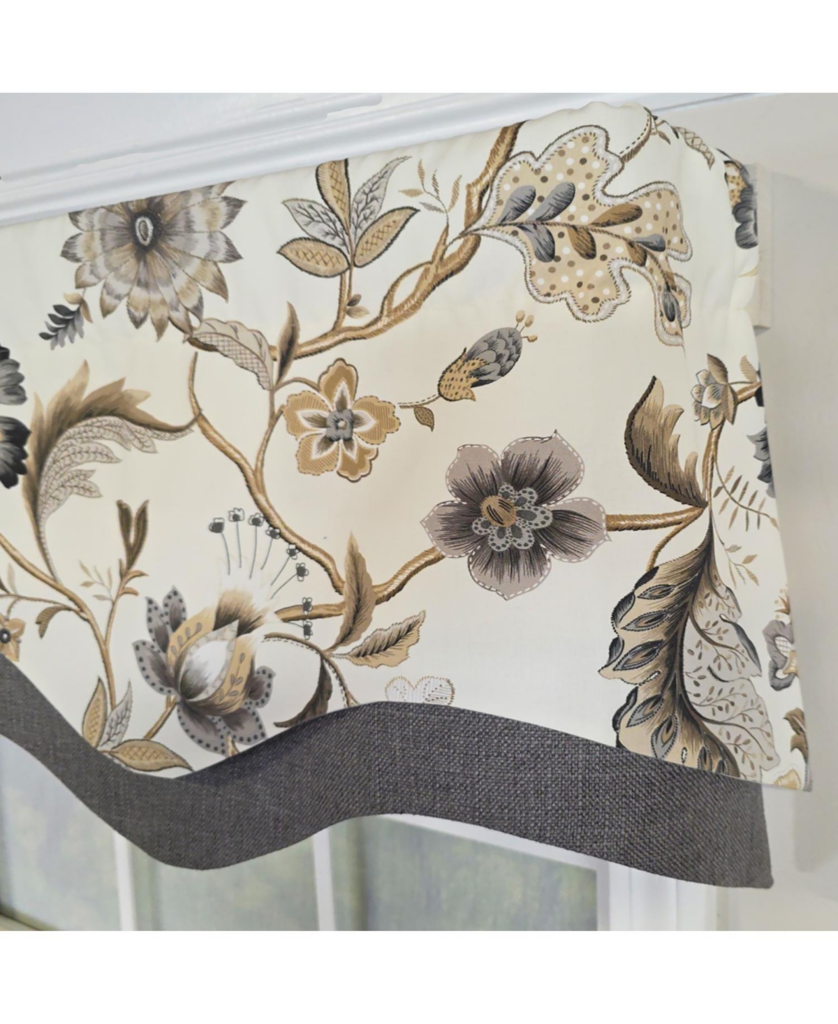 Rlf Home 100% Cotton Zanzibar D-Regal Fully lined Windows Rod Pocket Valance 50" x 17" Gray