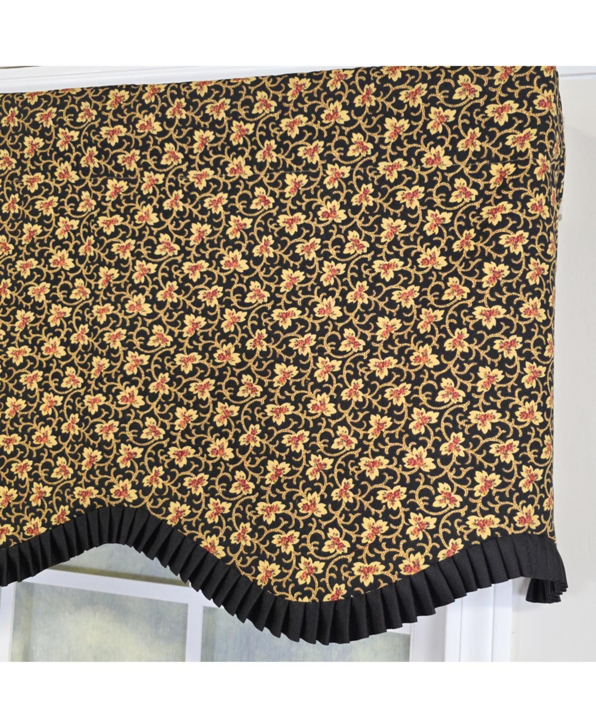 Rlf Home 100% Cotton Flemington Provance Fully lined Windows Rod Pocket Valance 50" x 15" Black