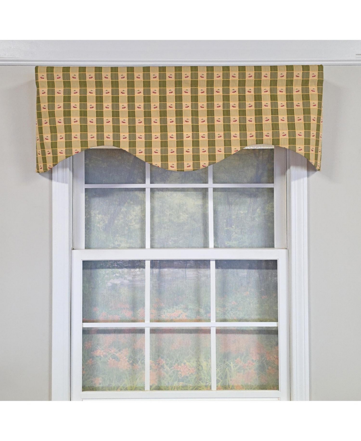 Rlf Home 100% Cotton Cherry Plaid Cornice Fully lined Windows Rod Pocket Valance 50" x 17" Green