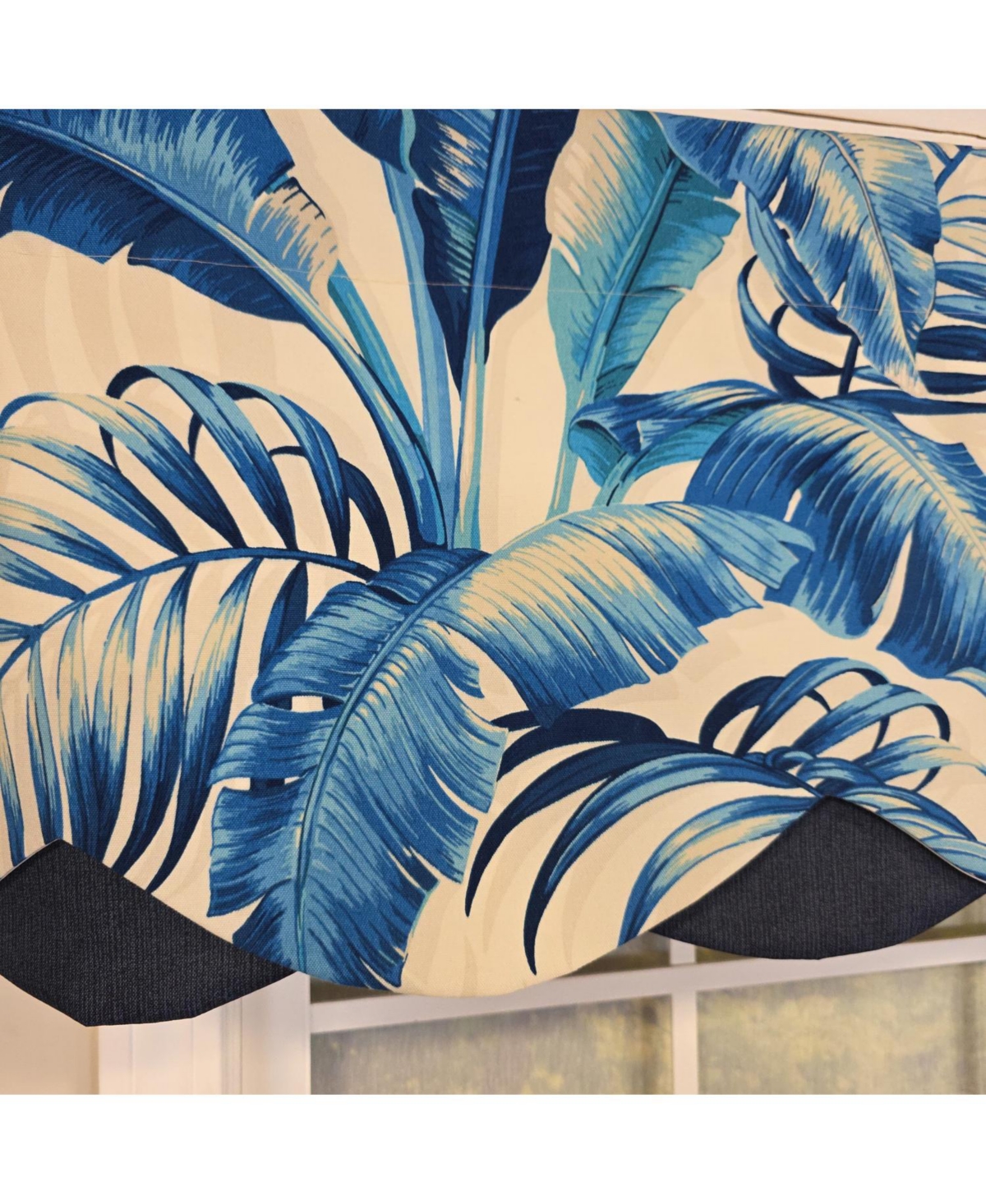 Rlf Home 100% Cotton Plantain Petticoat Fully lined Windows Rod Pocket Valance 50" x 15" Navy