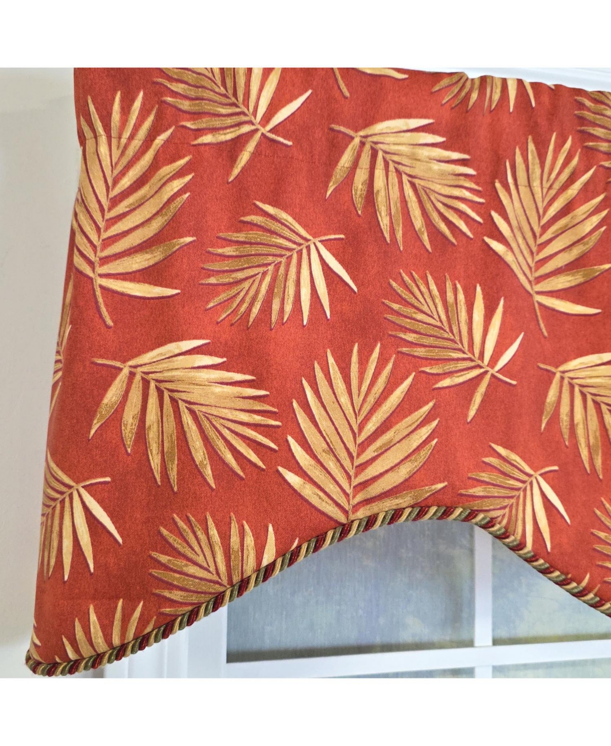 Rlf Home 100% Cotton Hawthorn Cornice With Poly/Cotton Ivory lining Rod Pocket Valance 50" x 17" Red