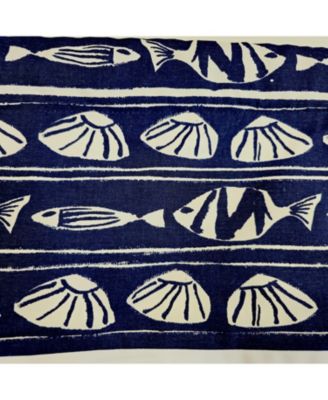 She Shells Banded Valance Collection - 100% Cotton with Ivory Lining 50" x 16"  Navy