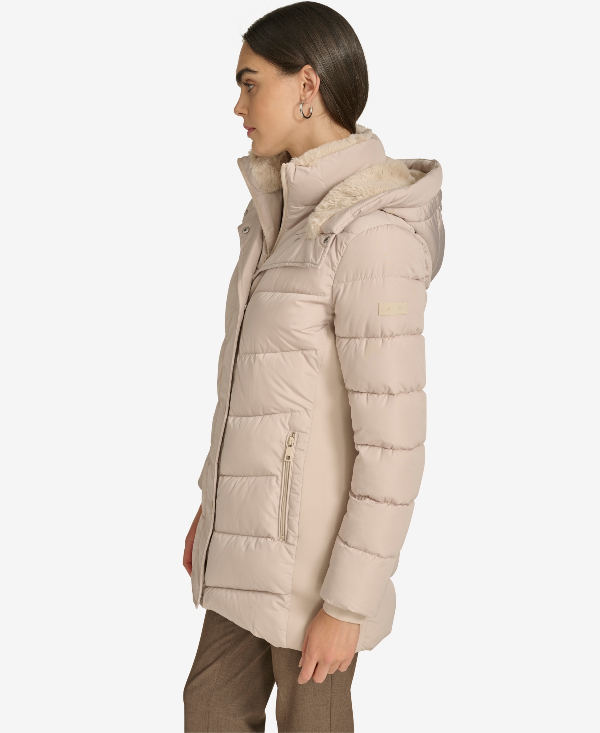 Calvin Klein Women's Lined Hooded Puffer Coat In Brown