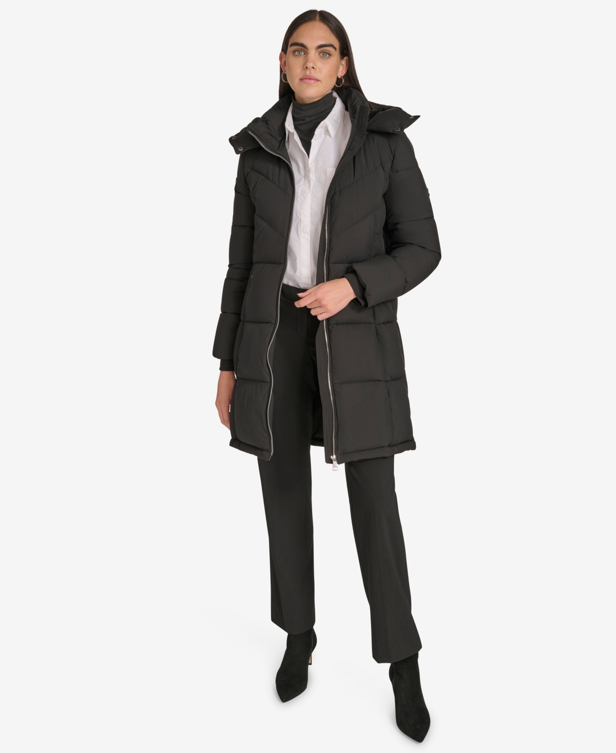 Calvin Klein Women's Hooded Stand Collar Puffer Coat In Black