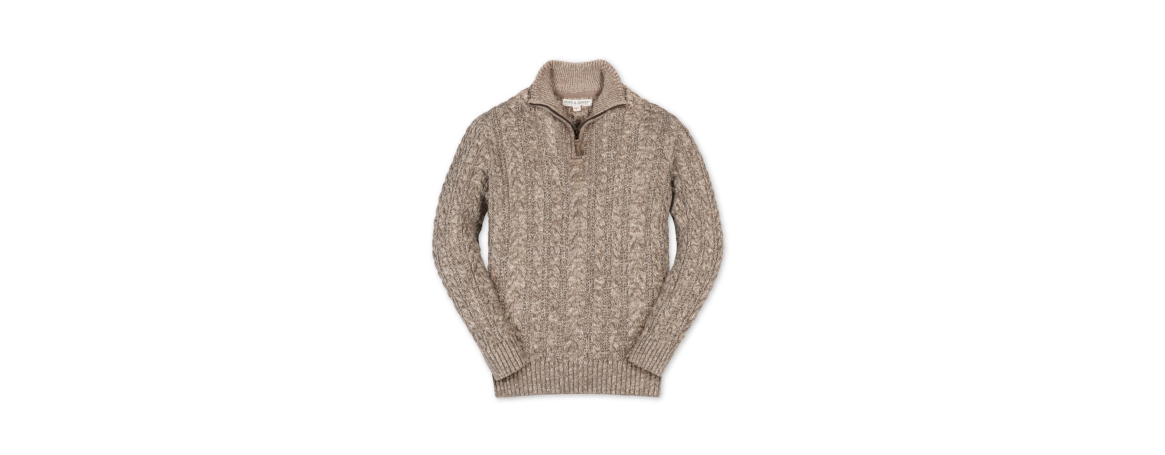 Hope & Henry Boys Organic Long Sleeve Half Zip Cable Pullover Sweater
