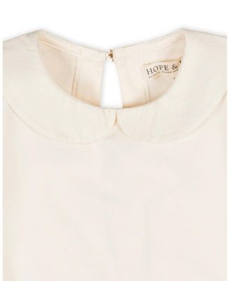 Girls Organic Long Sleeve Knit Top with Woven Collar