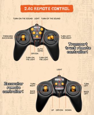 1:24 RC Semi Truck and Excavator Set, 9-Channel Remote Control Construction Vehicles, Detachable Trailer, Dual 2.4GHz Controllers, Gift for Kids 8+