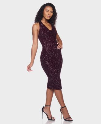 Junior's Sequin Halter Cowl Neck Midi Dress