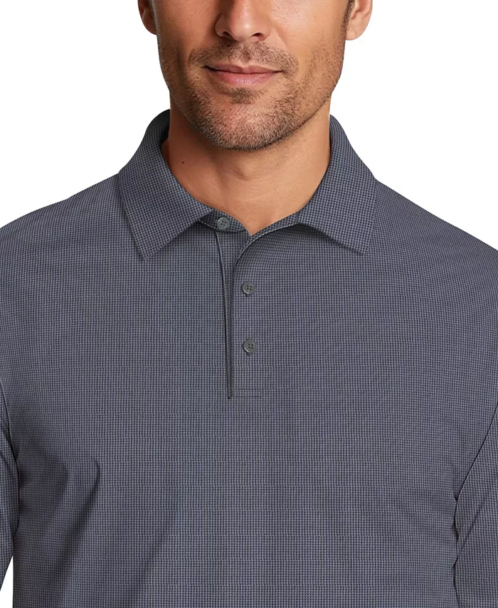 Men's Houndstooth Pattern Long-Sleeve Golf Polo Shirt - thumbnail 3