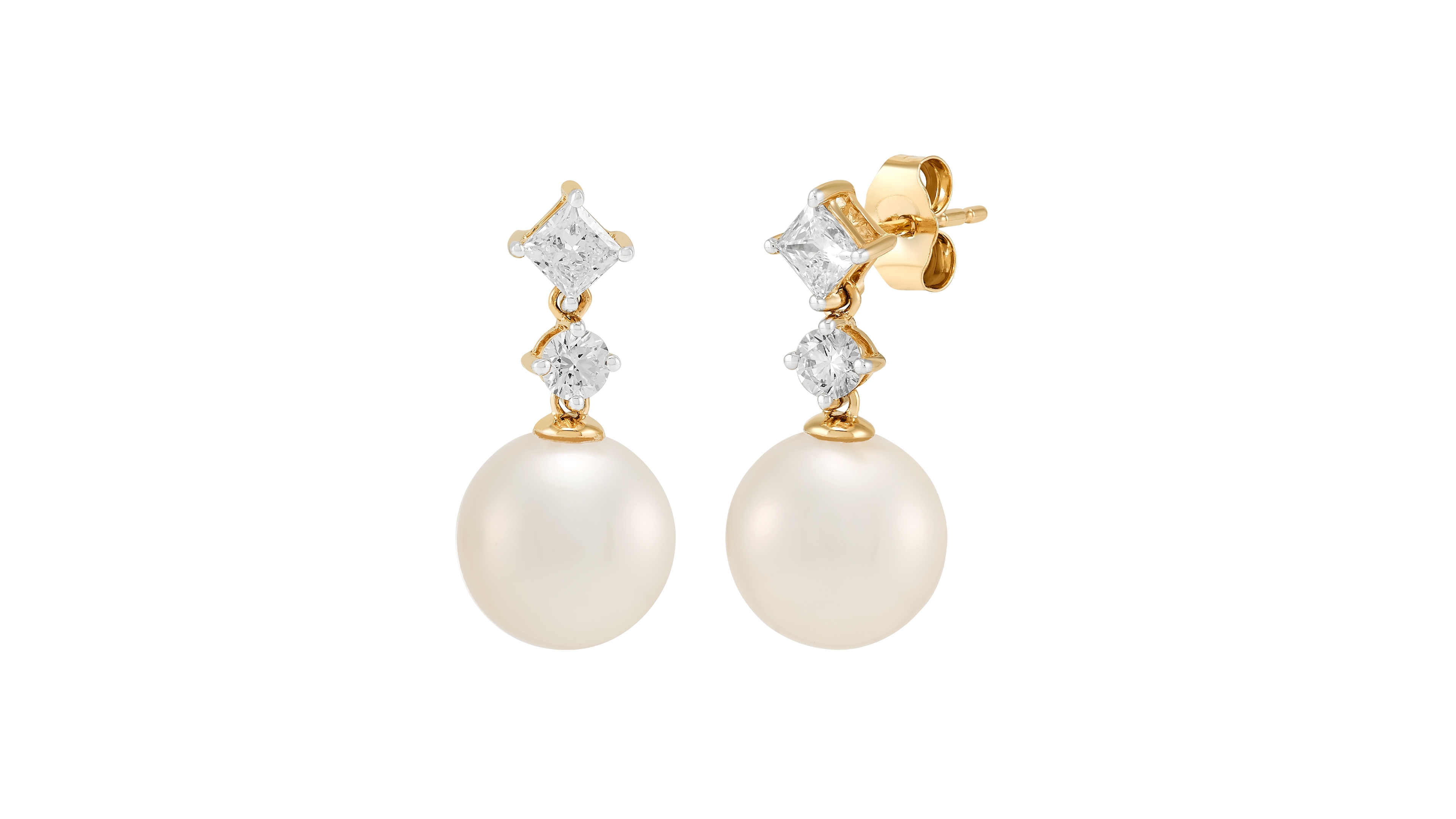 Grown With Love White Ming Cultivated Pearl (9-10mm) and Lab Grown Diamond Earrings (3/4 ct. t.w.) in 10K Yellow Gold