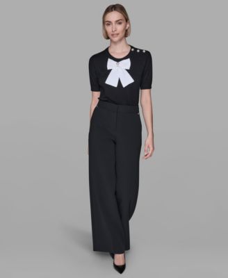 Women's Crewneck Big Bow Applique Detail Sweater