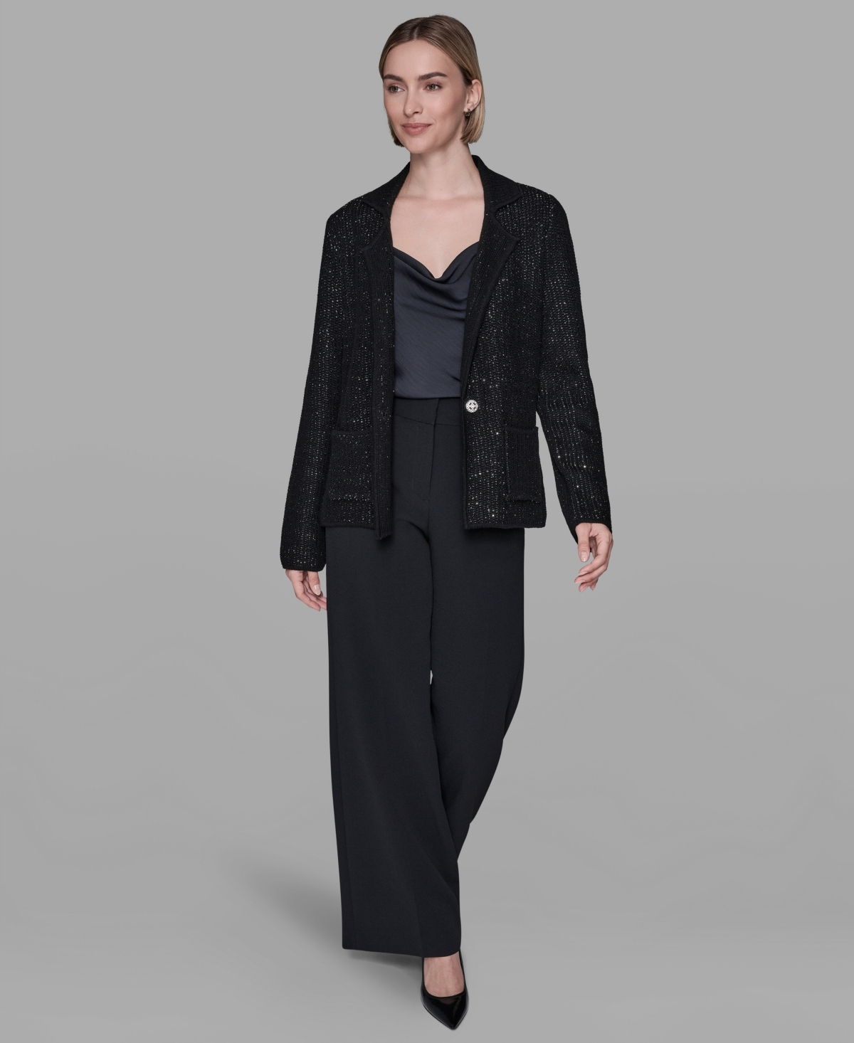 Karl Lagerfeld Paris Women's Sequined Knit Long-Sleeve Jacket