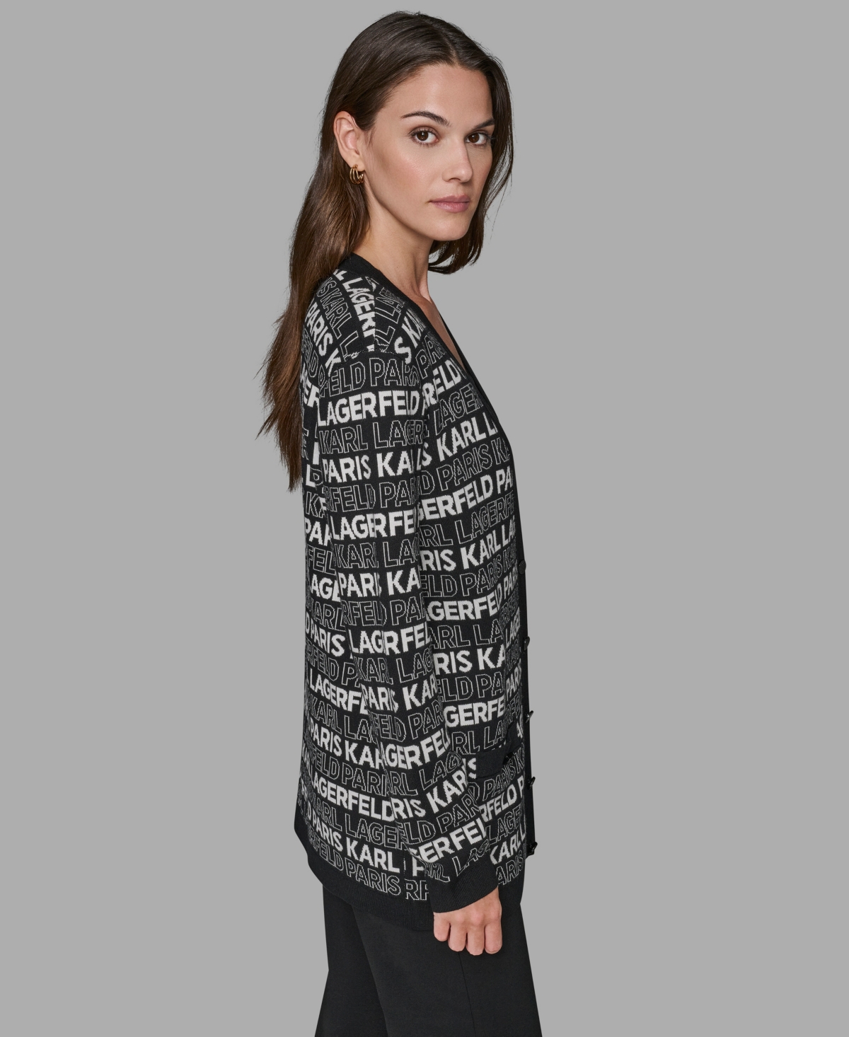 Karl Lagerfeld Paris Women's Linear V-Neck Cardigan Sweater