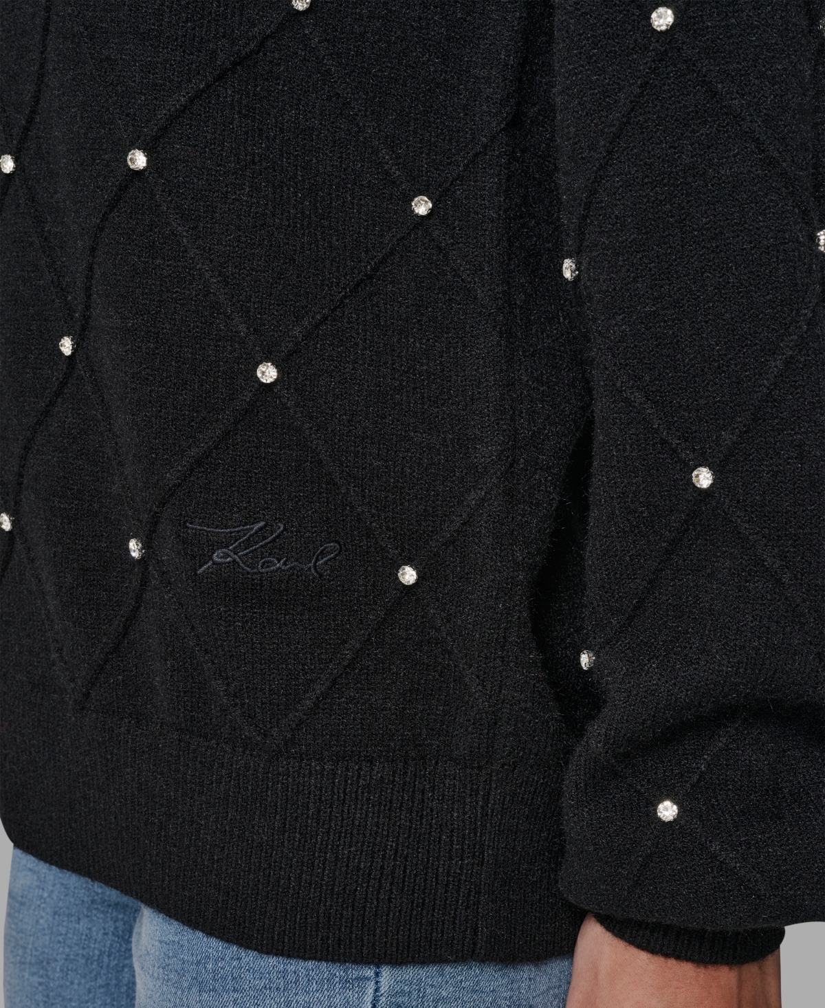 Karl Lagerfeld V-neck Diamond Pattern Sweater In Black