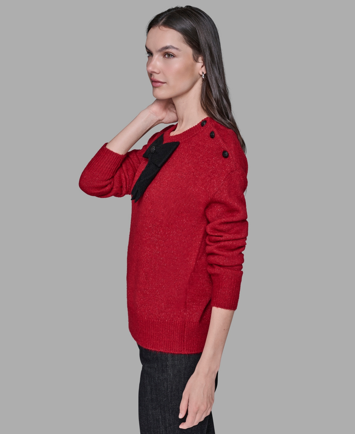 Karl Lagerfeld Women's Big Bow Applique Long Sleeve Sweater In Red