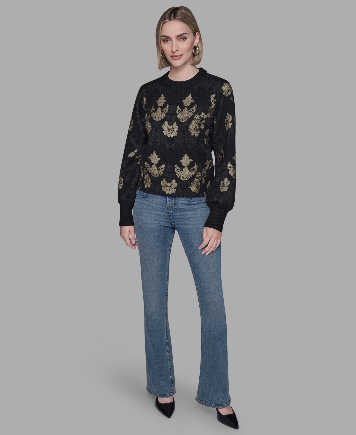 Karl Lagerfeld Women's Baroque Floral Crewneck Sweater In Black