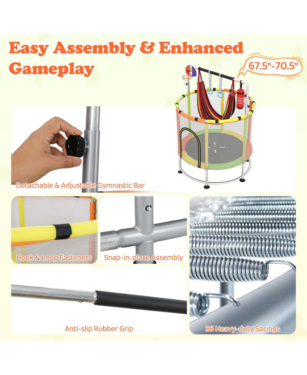 Mecale- 55" Kids Trampoline Gift for for 3-6 Years Old Boys and Girls