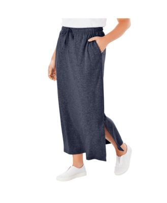 Plus Size Sport Knit Side-Slit Skirt