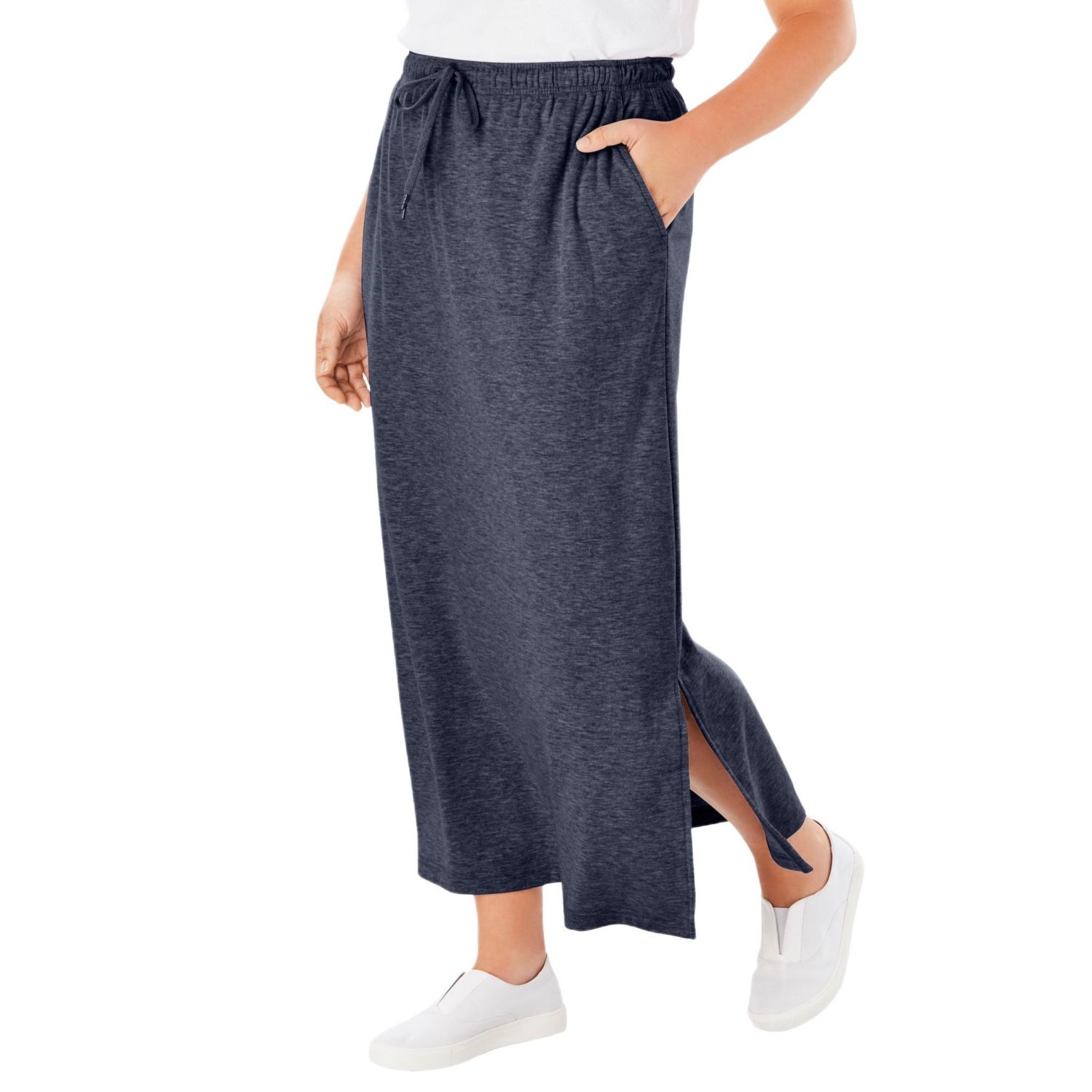 Plus Size Sport Knit Side-Slit Skirt