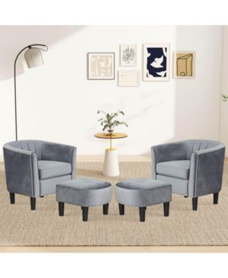 Barrel Chair with Ottoman Footrest Curved Backrest Armrests Removable Seat Cushion