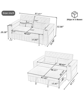 61.4" Linen Pull-Out Sofa Bed, Convertible Sleeper with Adjustable Backrest, Modern Design Loveseat for Living Room