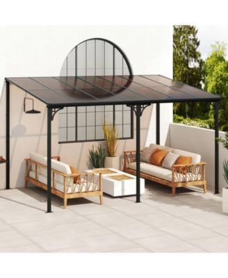 10' X 13' Wall-Mounted Patio Gazebo with Sloped Polycarbonate Roof Metal Frame