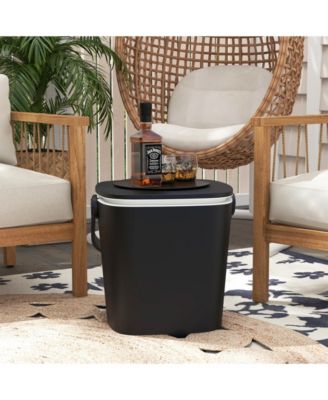 3-in-1 Portable Cooler Bar Table with Bottle Opener and Lift Top Lid for Camping Poolside-Black