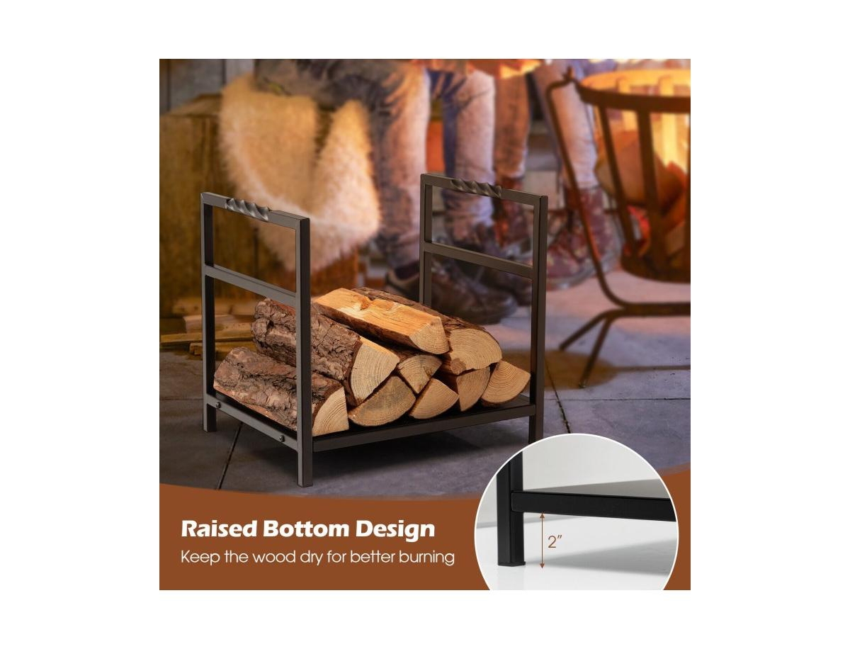 Sugift Firewood Log Rack with Unique Handle and Raised Feet-Black