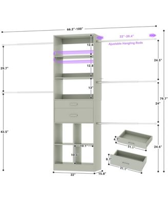 4-8 FT Walk-in Adjustable Closet Organizer System with 2 Drawers and 5 Rods, Fits 60-96'' Closets