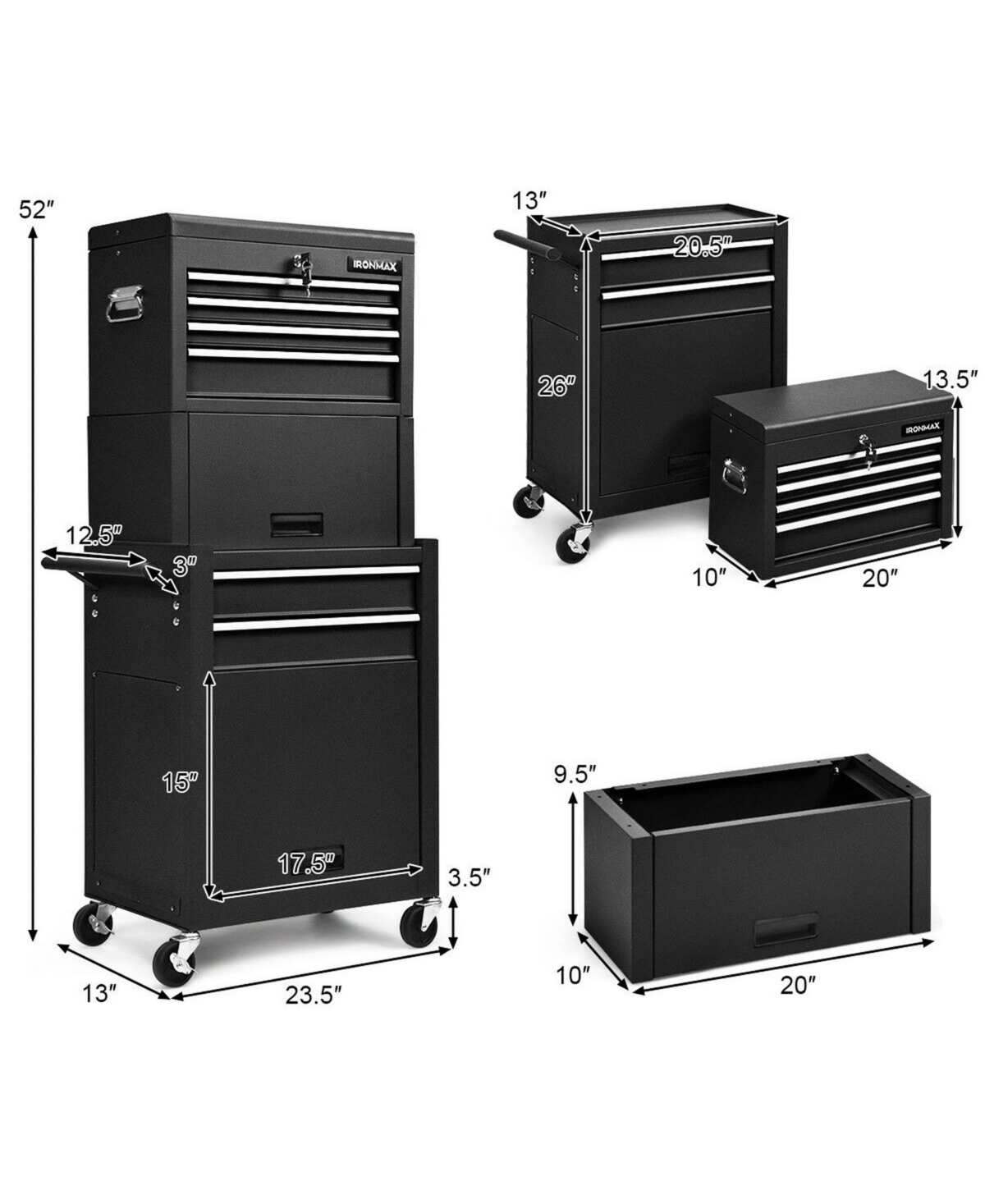 Sugift 6-Drawer Tool Chest with Heightening Cabinet-Black